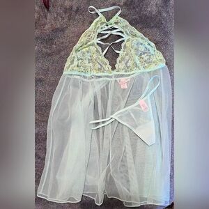 Elegant Lace Halter Babydoll Set - Mint Green